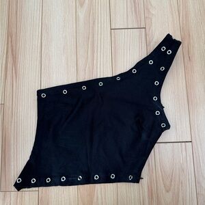 Black One-Shoulder Top with Grommet Details